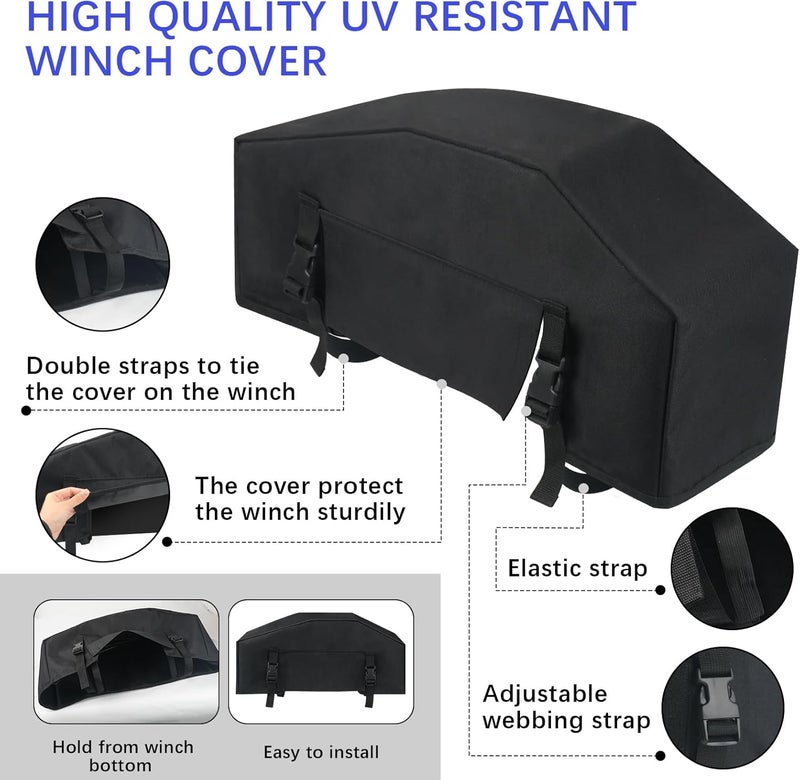 Transni Winch Cover, High Quality Heavy Duty UV-resistant Winch Protective Cover, Indoor/Outdoor Winch Accessories, Weather Resistant Dust Cover for Electric Winches up to 12000Lbs (Black) - Image 3